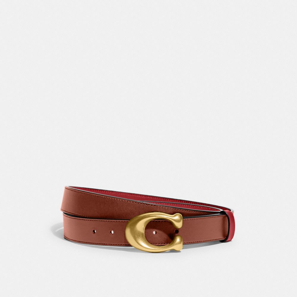 COACH®,SCULPTED C BUCKLE CUT-TO-SIZE REVERSIBLE BELT, 32MM,Refined Calf Leather,Brass/Red/1941 Saddle,Front View