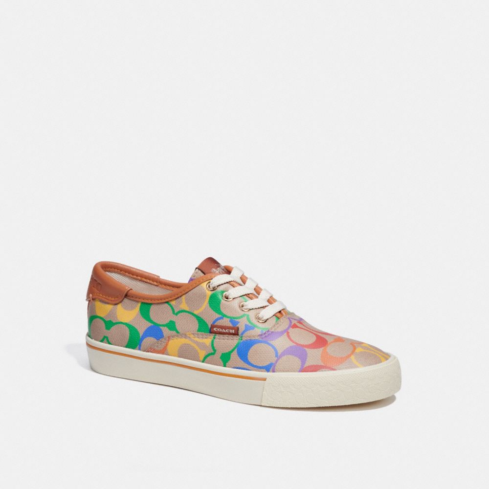 COACH®,CITYSOLE SKATE SNEAKER IN RAINBOW SIGNATURE CANVAS,Signature Coated Canvas/Leather,Multi,Front View