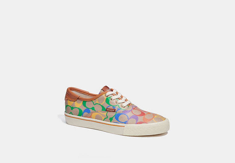 COACH®,CITYSOLE SKATE SNEAKER IN RAINBOW SIGNATURE CANVAS,Signature Coated Canvas/Leather,Multi,Front View
