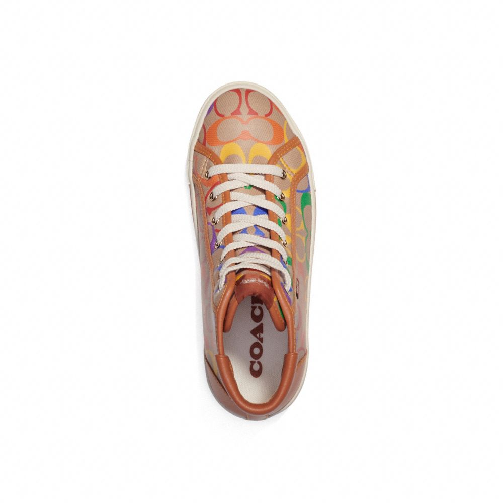 COACH®,CITYSOLE HIGH TOP PLATFORM SNEAKER IN RAINBOW SIGNATURE CANVAS,Signature Coated Canvas/Leather,Multi,Inside View,Top View