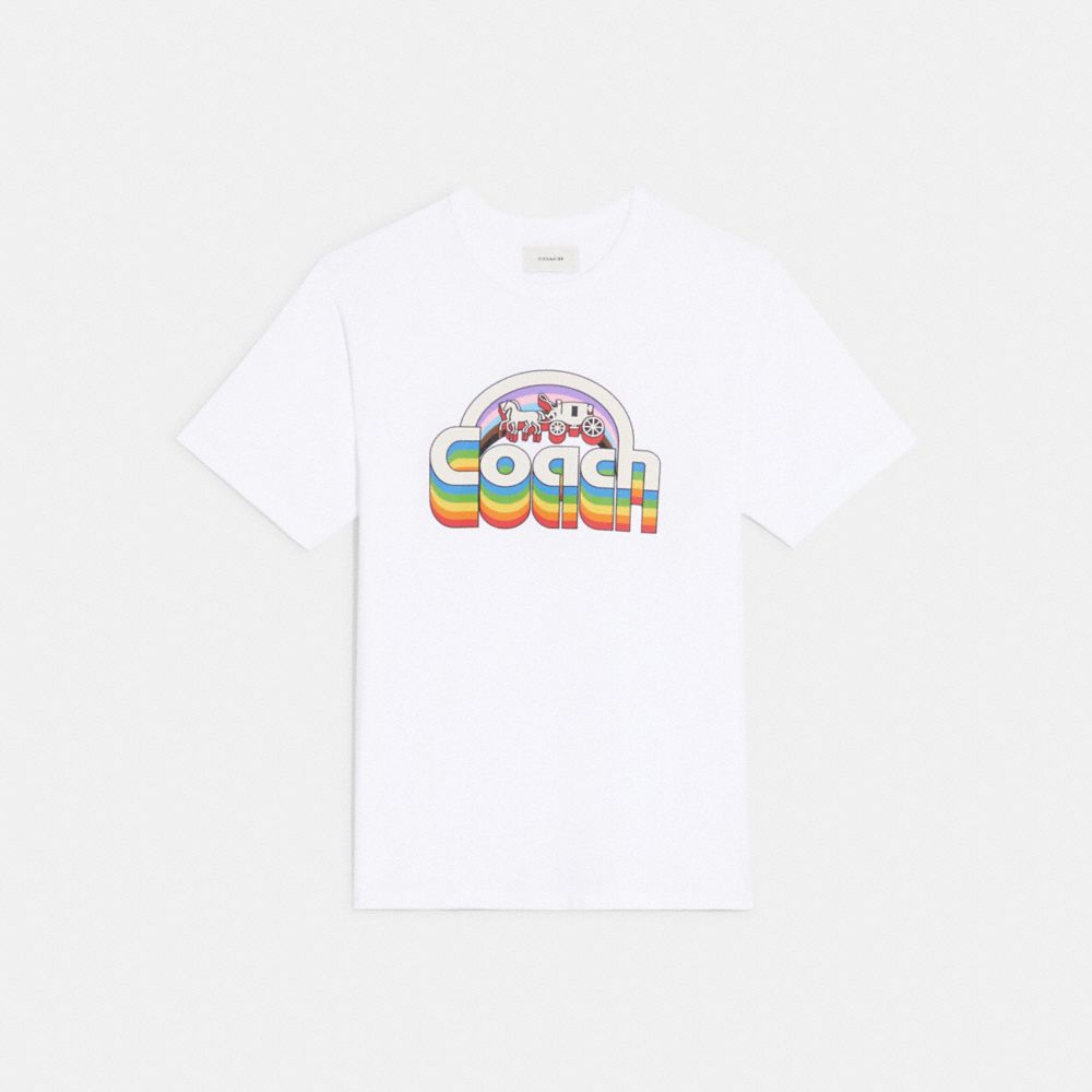 COACH®,RAINBOW HORSE AND CARRIAGE T-SHIRT IN ORGANIC COTTON,White,Front View