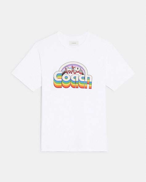 COACH®,RAINBOW HORSE AND CARRIAGE T-SHIRT IN ORGANIC COTTON,Organic Cotton,White,Front View