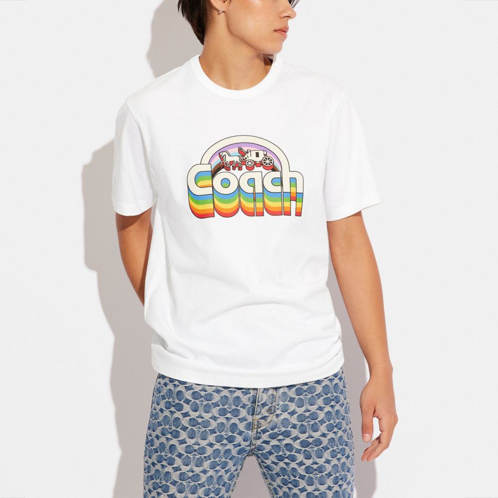 COACH®,RAINBOW HORSE AND CARRIAGE T-SHIRT IN ORGANIC COTTON,White,Scale View