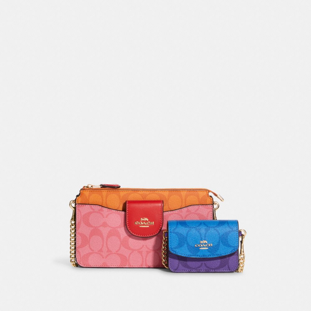 COACH® | Poppy Crossbody With Card Case In Blocked Signature Canvas