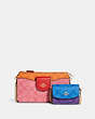 COACH®,POPPY CROSSBODY WITH CARD CASE IN BLOCKED SIGNATURE CANVAS,Mini,Gold/Pink Lemonade Multi,Front View