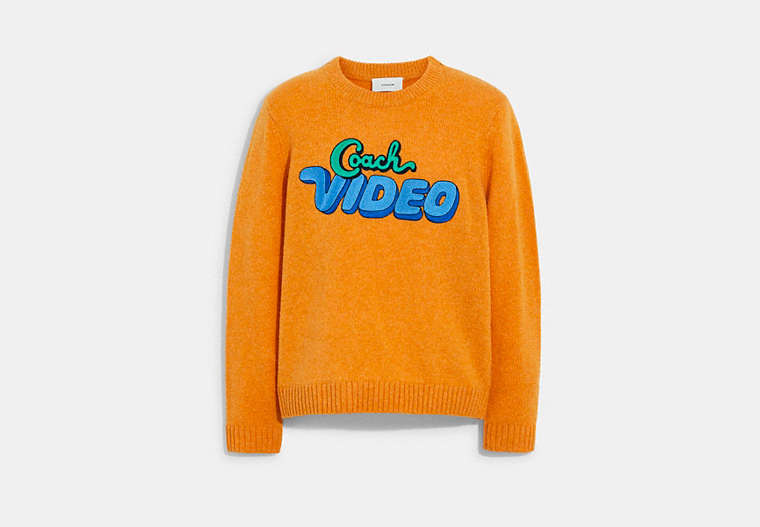 COACH®,COACH VIDEO SWEATER,wool,Orange,Front View