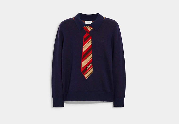 COACH®,TROMPE L'OEIL SWEATER,wool,Navy,Front View