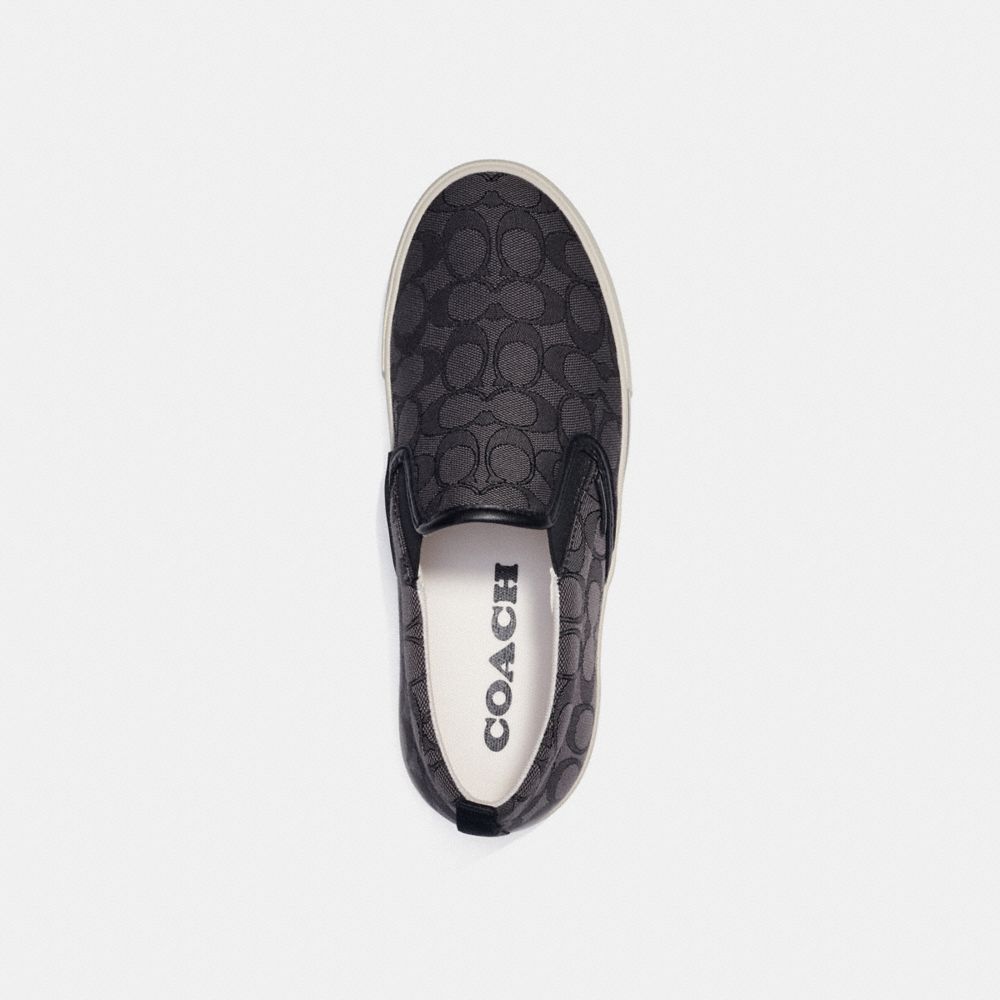 COACH®,SKATE SLIP ON SNEAKER IN SIGNATURE JACQUARD,Signature Jacquard,Charcoal/Black,Inside View,Top View