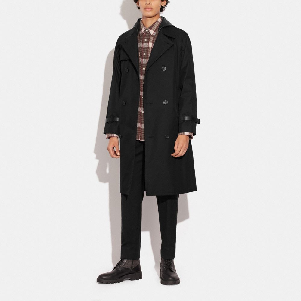 COACH Trench Coat With Leather Hood In Organic Cotton And