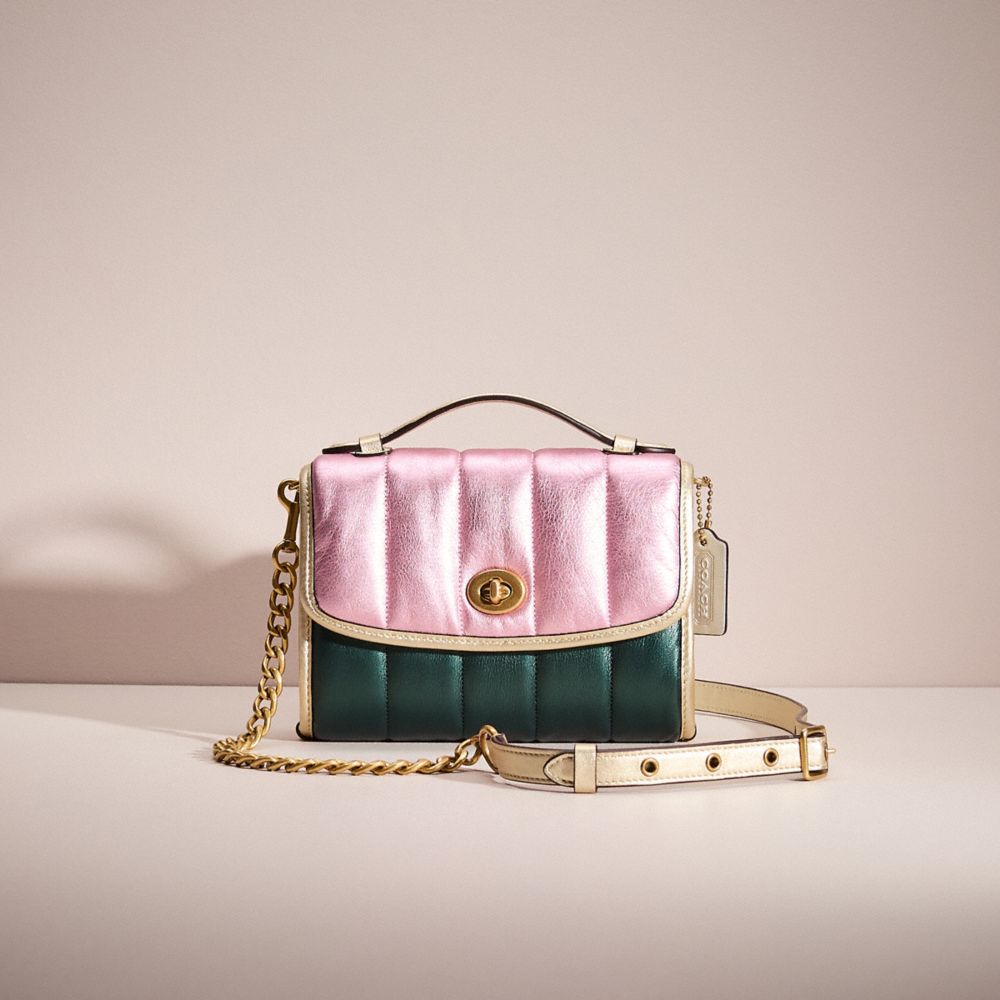 COACH®,RESTORED MADISON SHOULDER BAG WITH COLORBLOCK QUILTING,Metallic Leather,Brass/Metallic Pink Multi,Front View
