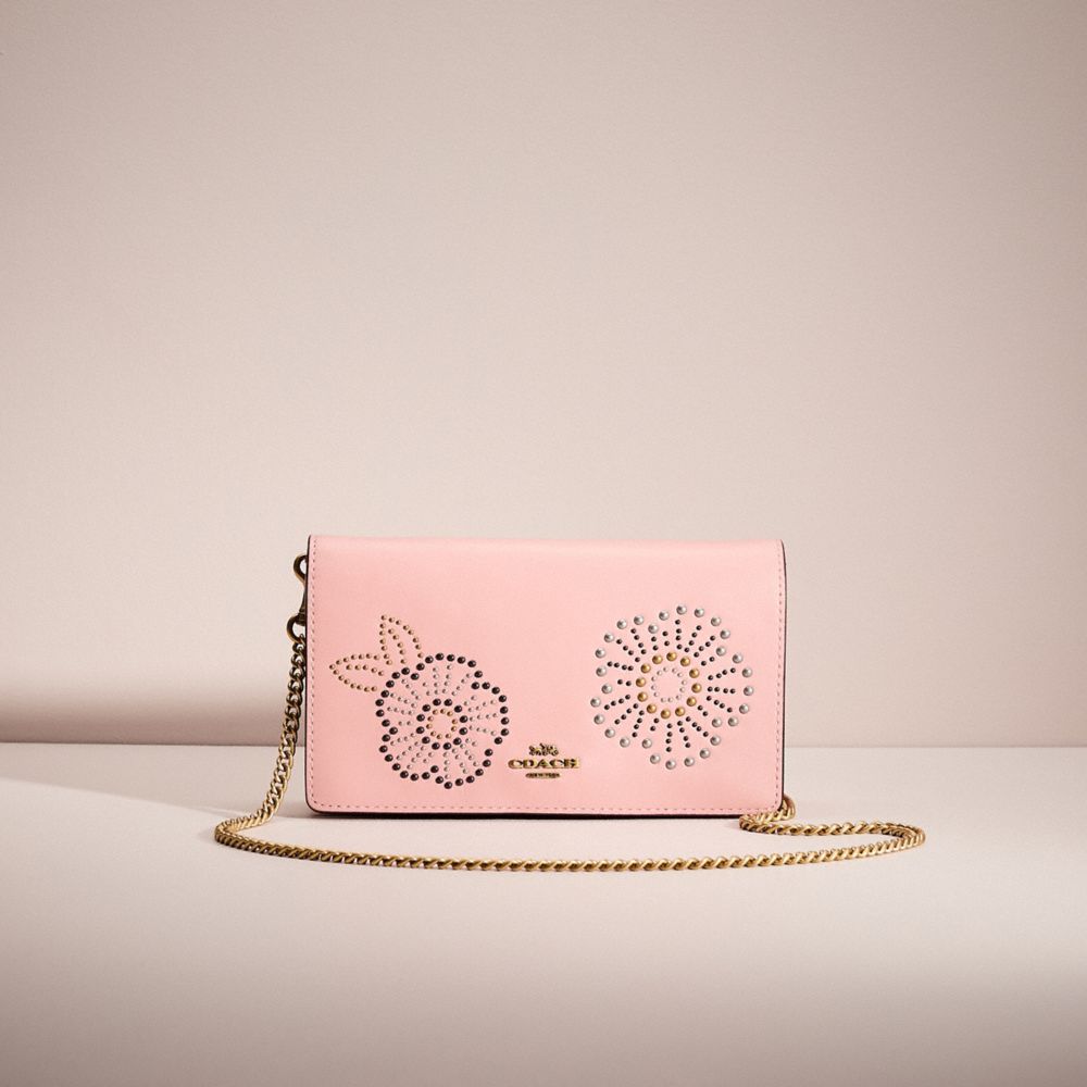 Coach Restored Callie Foldover Chain Clutch With Tea Rose Rivets In Peony/brass