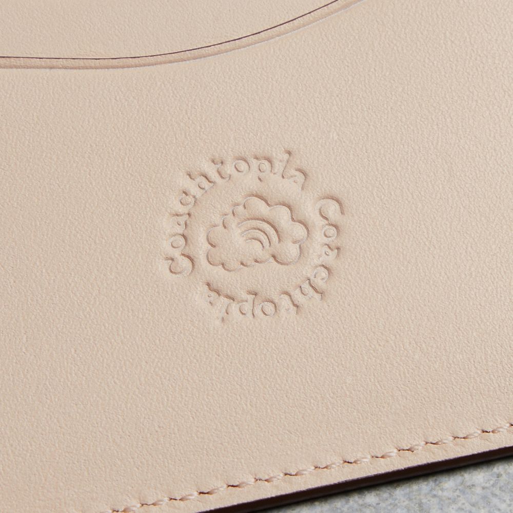 COACH®,Wavy Card Case In Regenerative Leather With Cherry Print,Polyester,Card Case,Faux Leather,Logo,Pattern,Embossed,Sus...,Cream