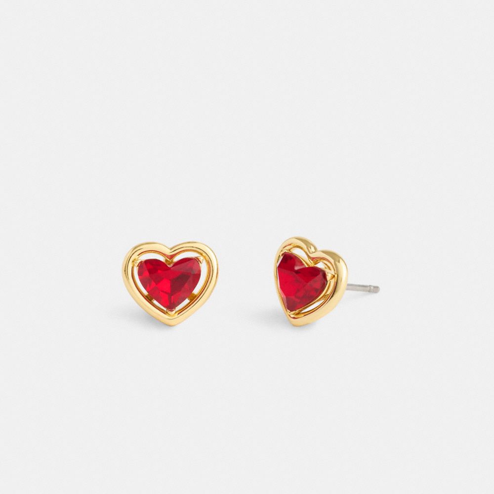 COACH®,Halo Heart Stud Earrings,Studs,Cubic Zirconia,Glass,Gem Embellishment,Casual,Red,Front View