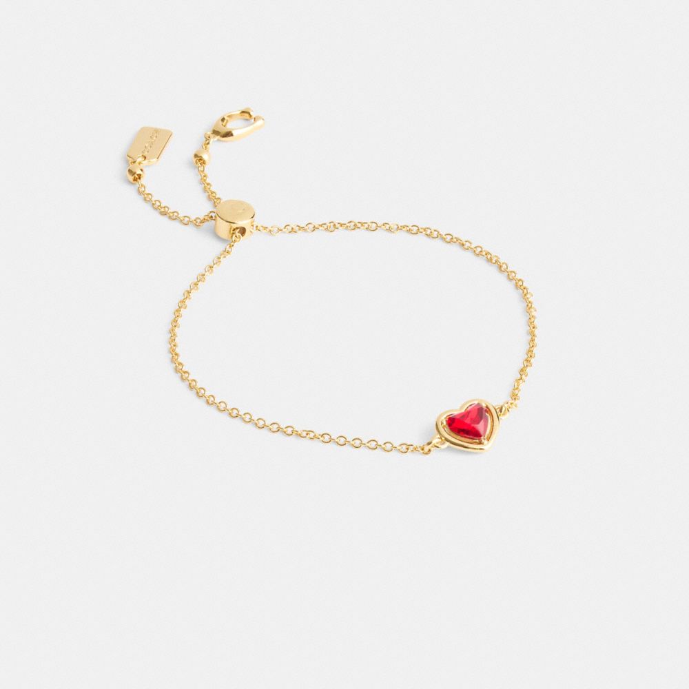 COACH®,Halo Heart Slider Bracelet,Cubic Zirconia,Crystal,Glass,Bar Embellishment,Gem Embellishment,Logo,Day Party,Red,Front View image number 0