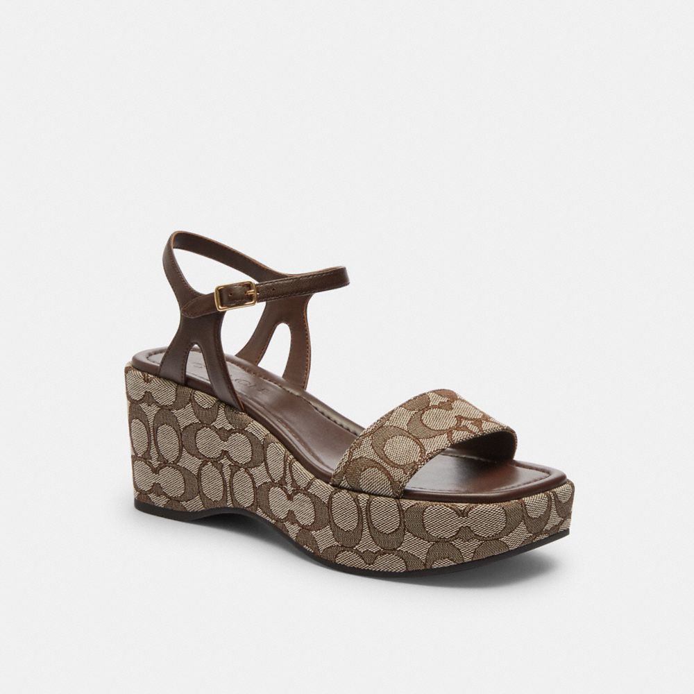 COACH®,Gale Wedge Sandal In Signature Jacquard,Brown,Front View image number 0