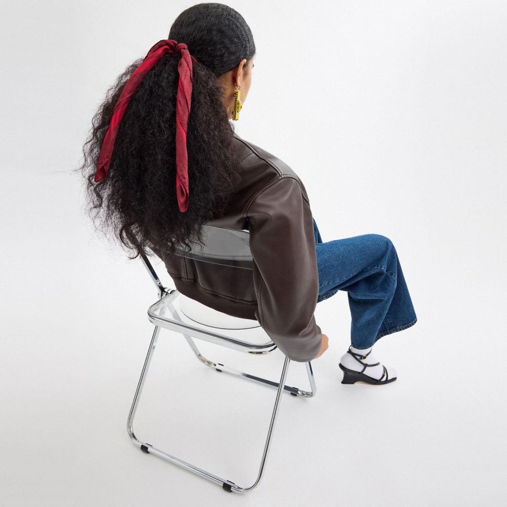 COACH®,New Year Silk Bandana With Coach Snake Script Print,Silk,Bandana,Stripe,Casual,Red,Detail View