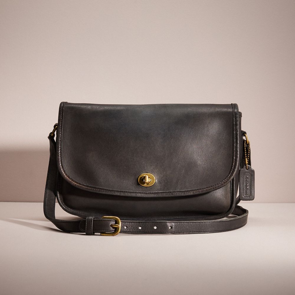 COACH®,Vintage Classic City Bag,Leather,Crossbody,Logo,Embossed,Brass,Casual,Black,Front View