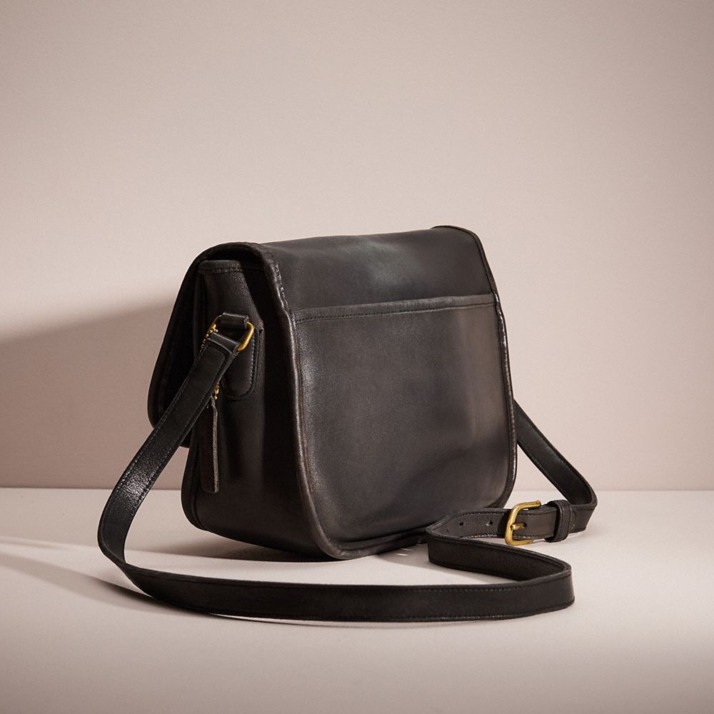 COACH®,Vintage Classic City Bag,Leather,Crossbody,Logo,Embossed,Brass,Casual,Black,Angle View