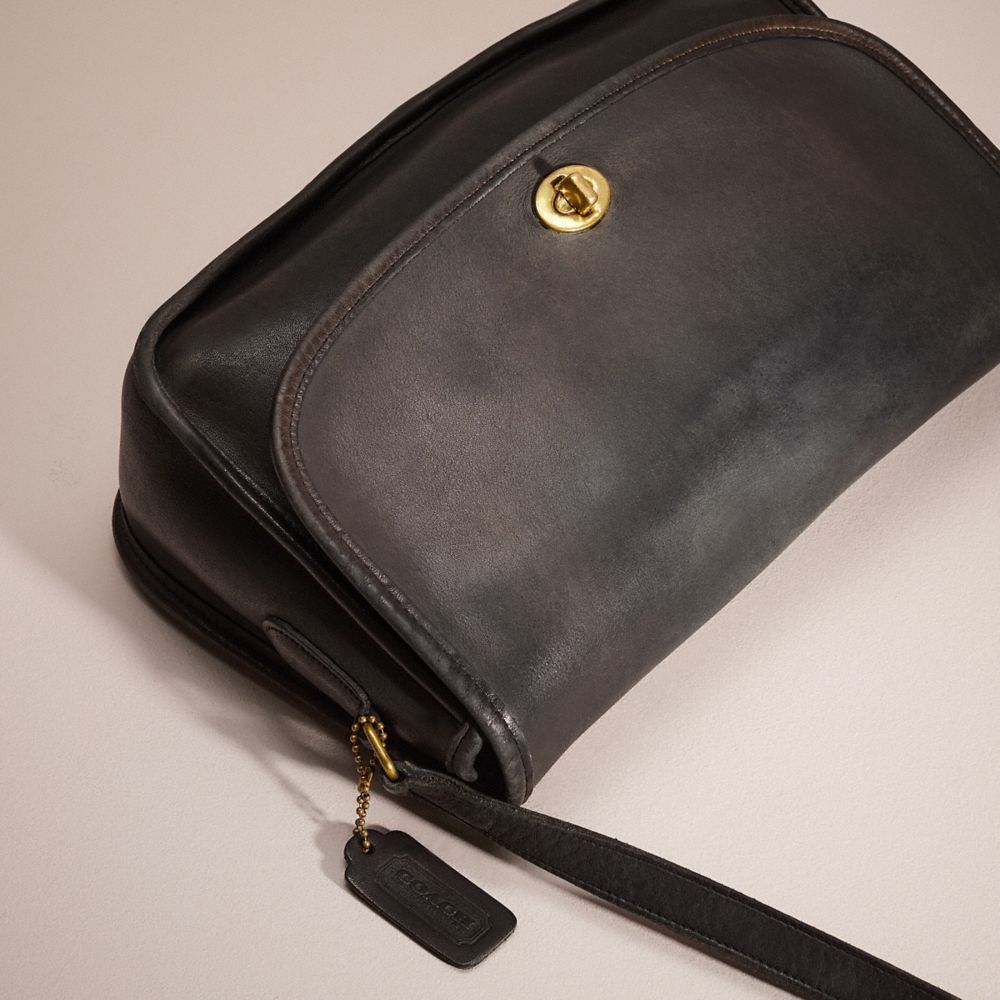 COACH®,Vintage Classic City Bag,Leather,Crossbody,Logo,Embossed,Brass,Casual,Black,Closer View