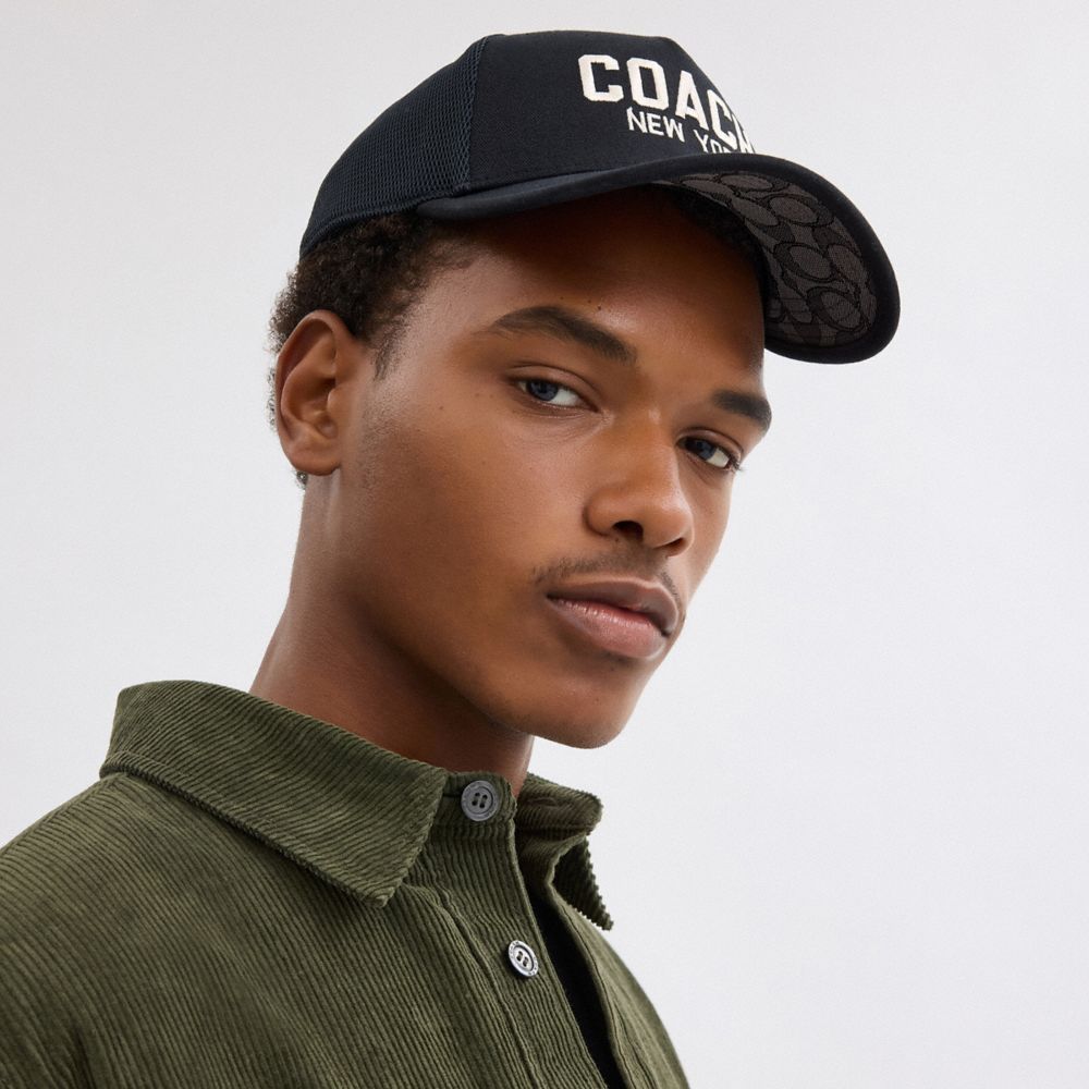 COACH®,Trucker Hat,Mesh,Cotton,Trucker,Mesh,Breathable,Casual,Black,Detail View