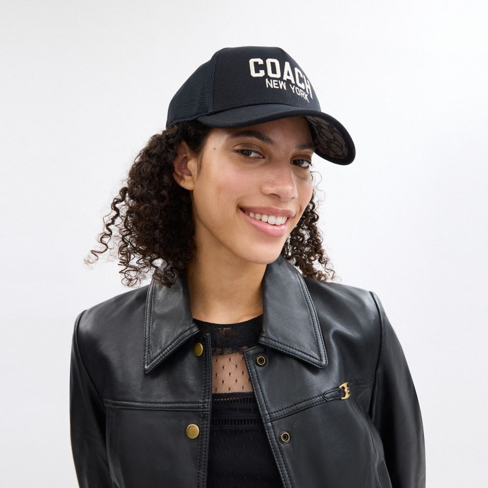 COACH®,Trucker Hat,Mesh,Cotton,Trucker,Mesh,Breathable,Casual,Black,Angle View