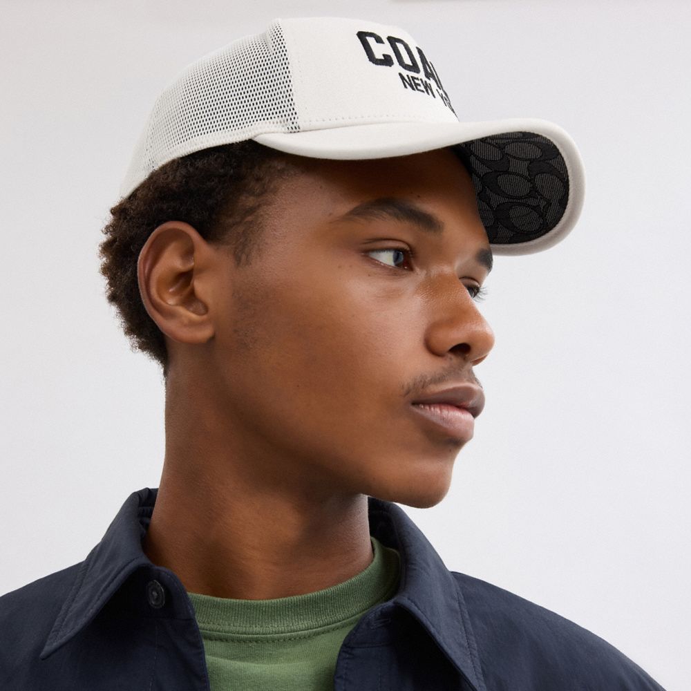 COACH®,Trucker Hat,Mesh,Cotton,Trucker,Mesh,Breathable,Casual,White,Detail View