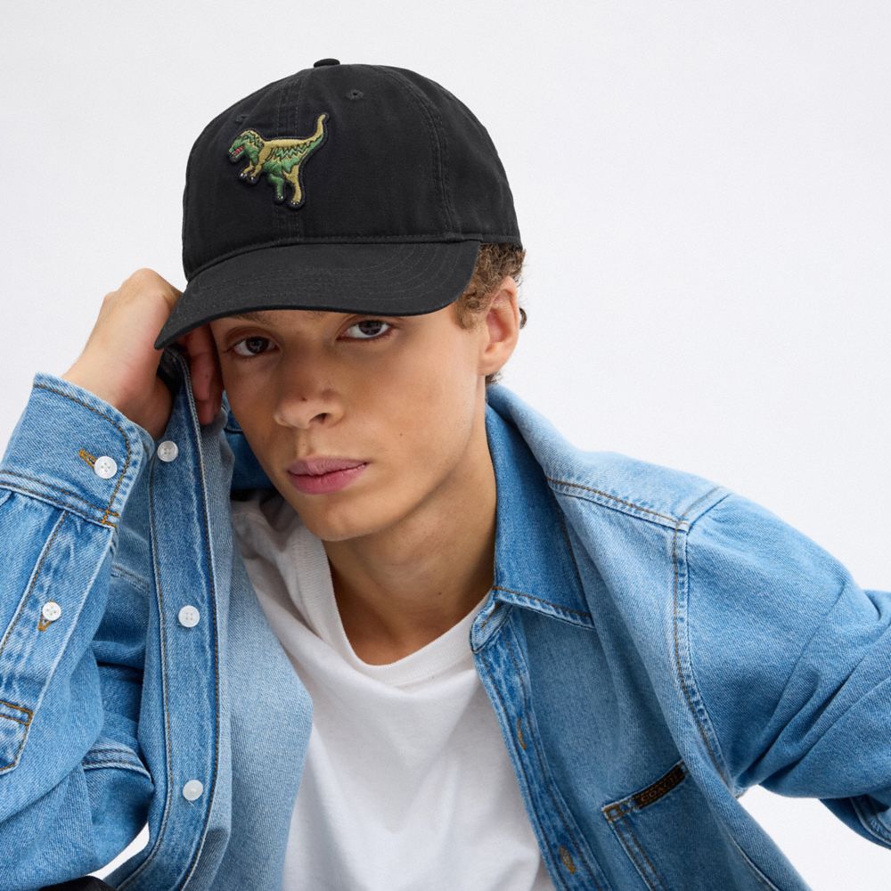 COACH®,Rexy Patch Baseball Hat,Cotton,Baseball Cap,Applique,Casual,Black,Angle View