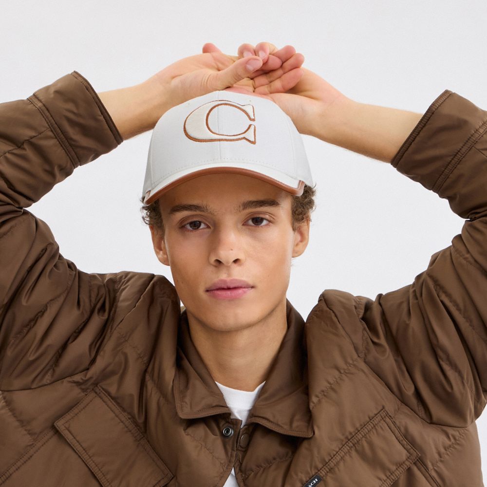 COACH®,Baseball Hat,Lining Cotton,Cotton,Baseball Cap,Piping,Casual,White,Detail View