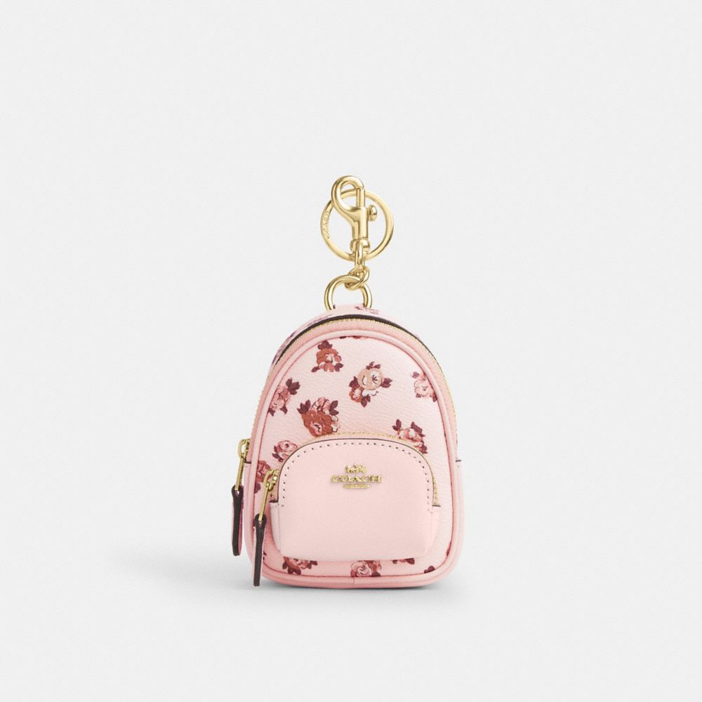 COACH®,Mini Court Backpack Bag Charm With Rosette Print,,Front View