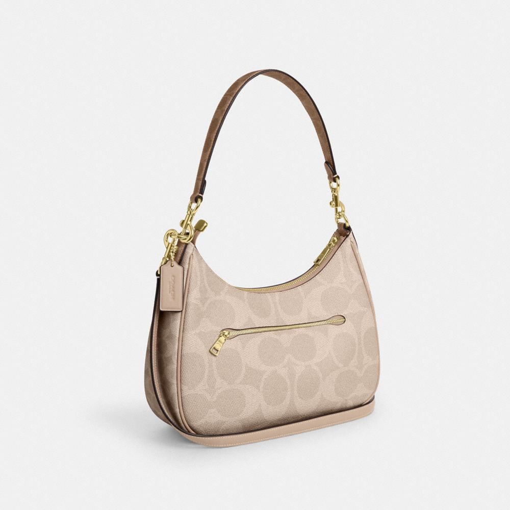 COACH®,Teri Hobo Bag In Blocked Signature Canvas,Canvas,Shoulder Bag,Casual,Beige,Angle View