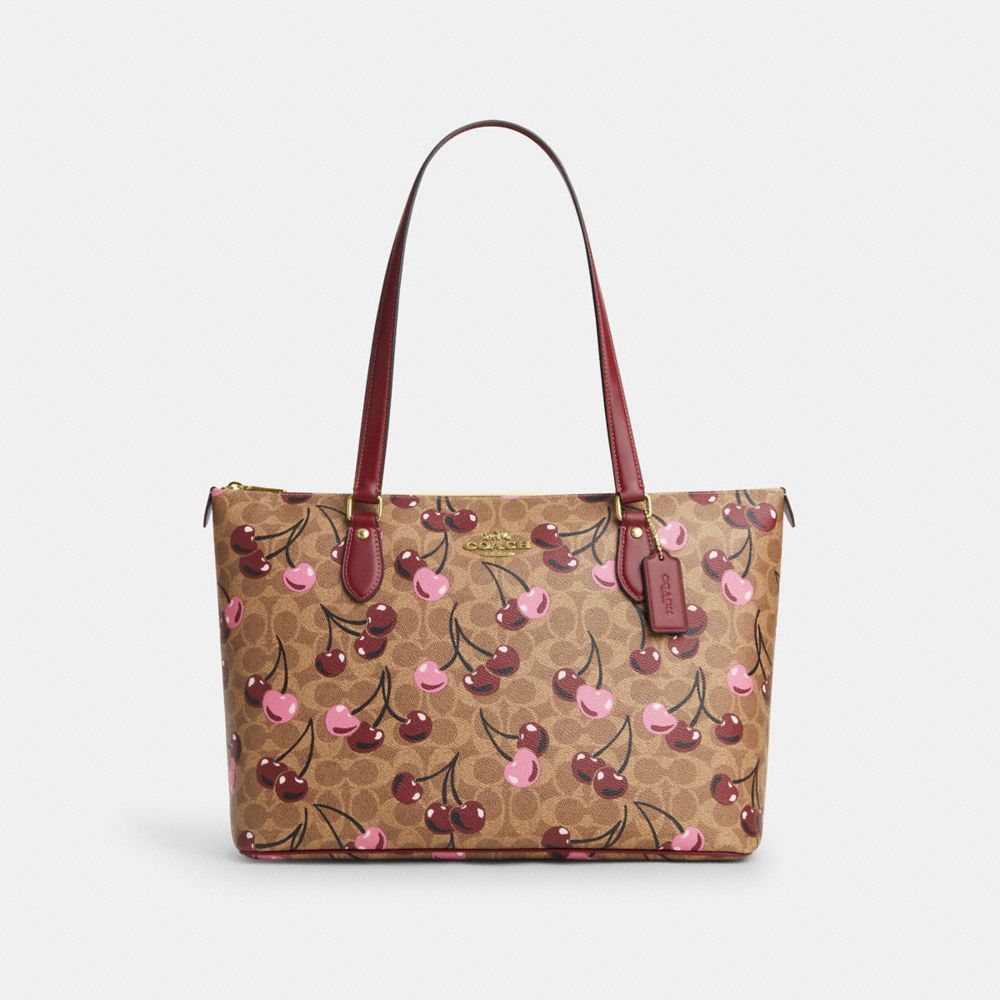 COACH®,Gallery Tote Bag In Signature Canvas With Cherry Print,Multi Color,Front View