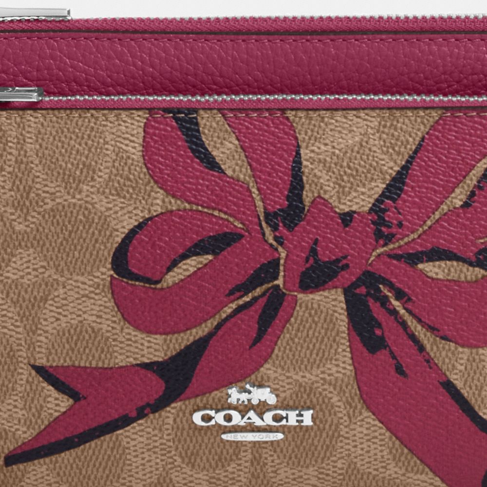 COACH®,PORTEFEUILLE DOUBLE À ZIP EN TOILE SIGNATURE AVEC IMPRIMÉ BOUCLE,Toile exclusive,Multicolore argent/havane/rose