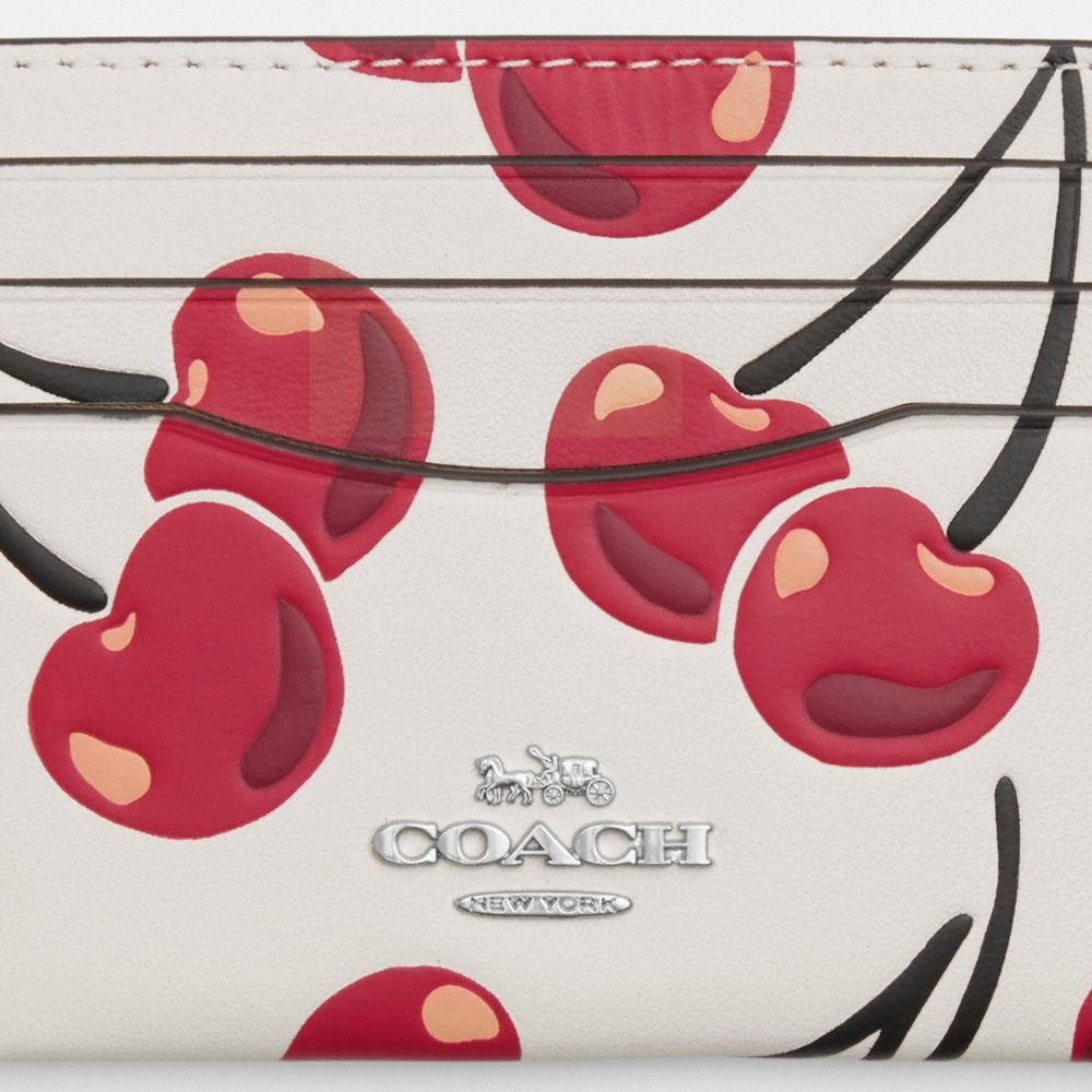 COACH®,Slim Id Card Case With Cherry Print,White