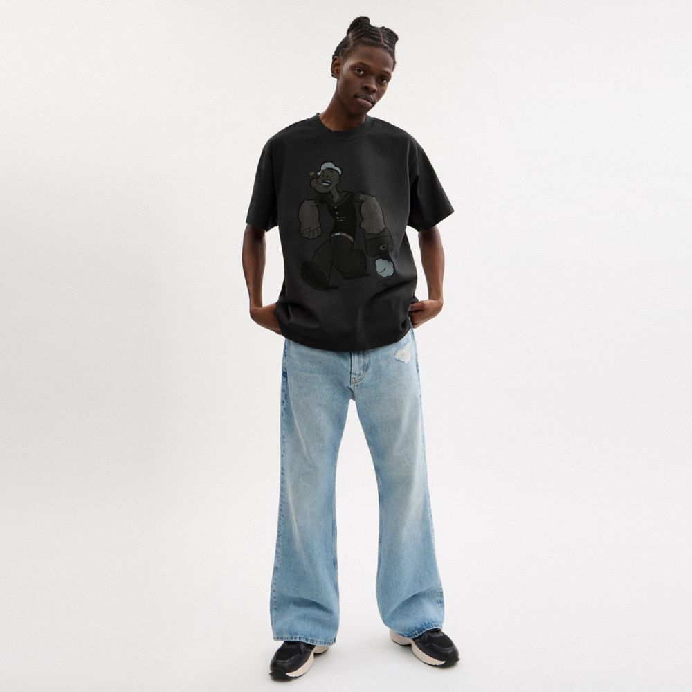 COACH®,Coach X Popeye Relaxed T Shirt,Cotton,T Shirt,Casual,Black,Scale View