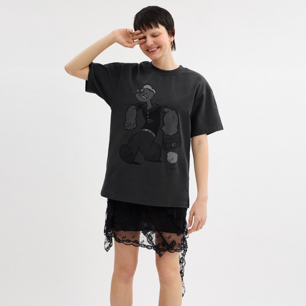 COACH®,Coach X Popeye Relaxed T Shirt,Cotton,T Shirt,Casual,Black,Scale View