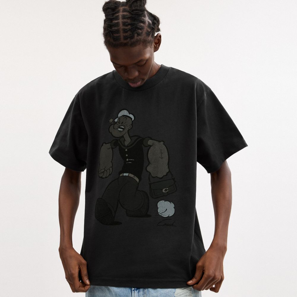 COACH®,Coach X Popeye Relaxed T Shirt,Cotton,T Shirt,Casual,Black,Detail View