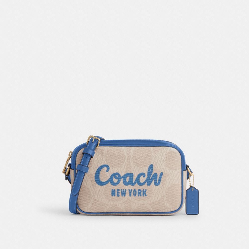 COACH®,Mini Jamie Camera Bag In Signature Canvas With Coach Print,Canvas,Camera Bag,Color Block,Adjustable,Casual,Beige,Front View