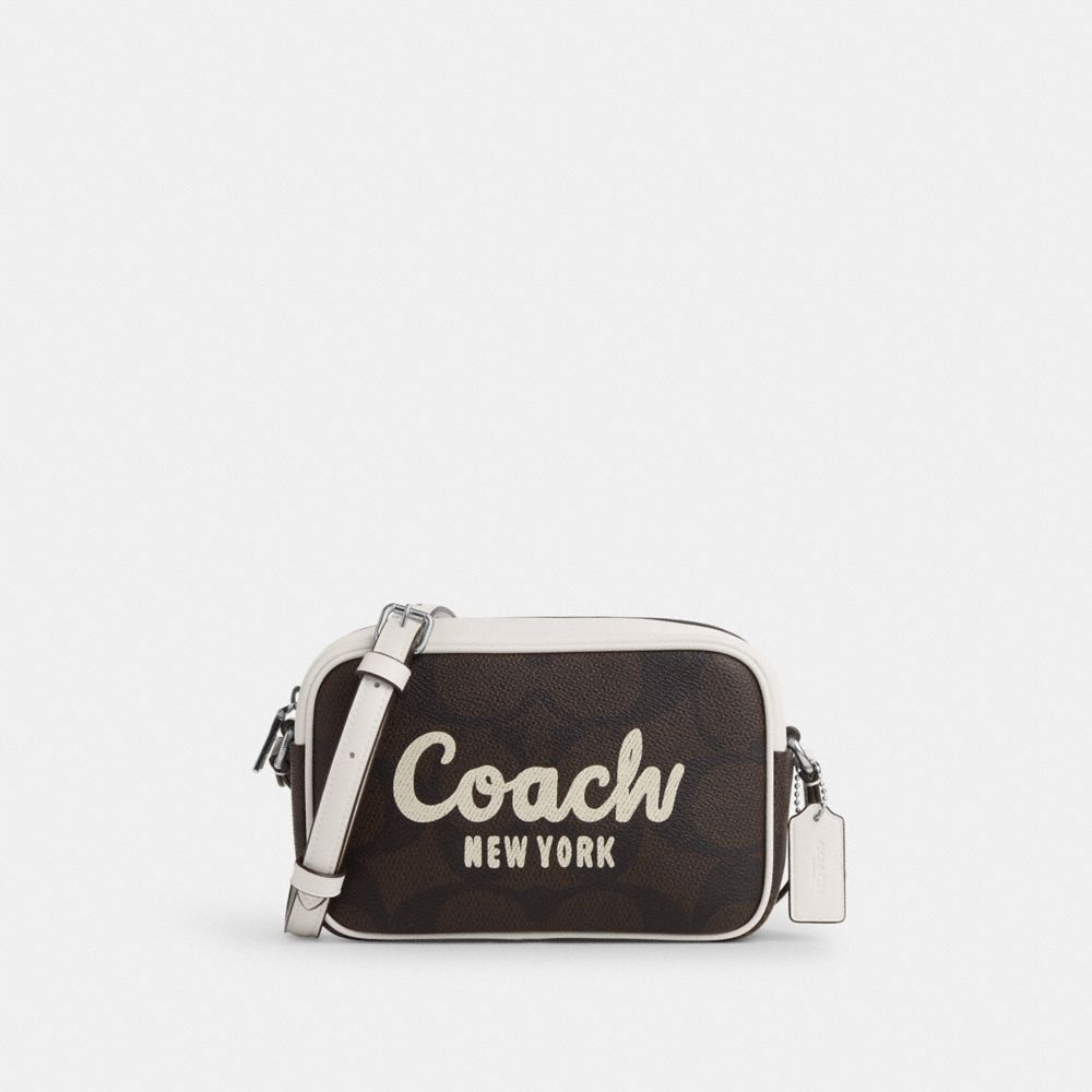 COACH®,Mini Jamie Camera Bag In Signature Canvas With Coach Print,Canvas,Camera Bag,Color Block,Adjustable,Casual,Black,Front View