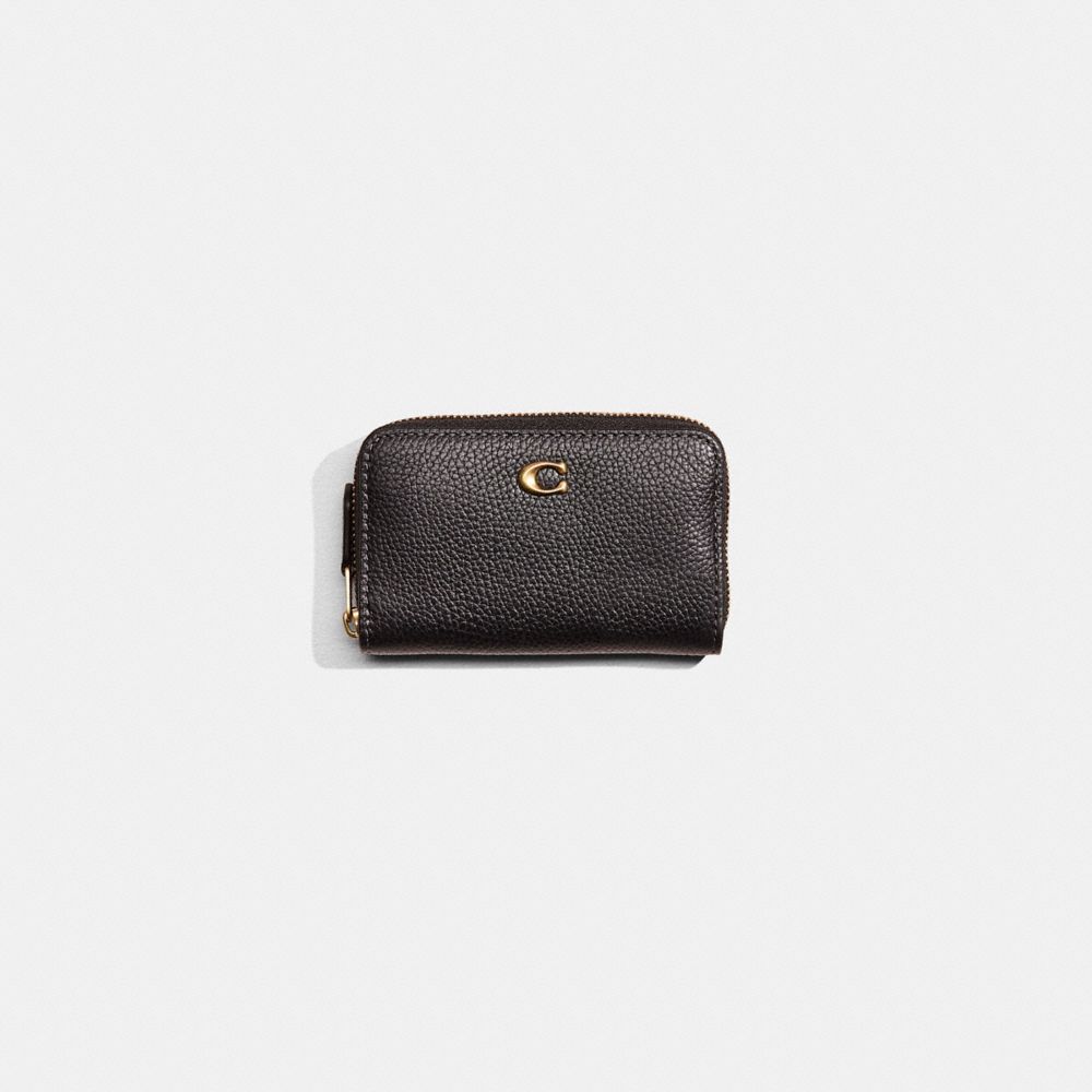 Coach Restored Essential Small Zip Around Card Case In Brass/black