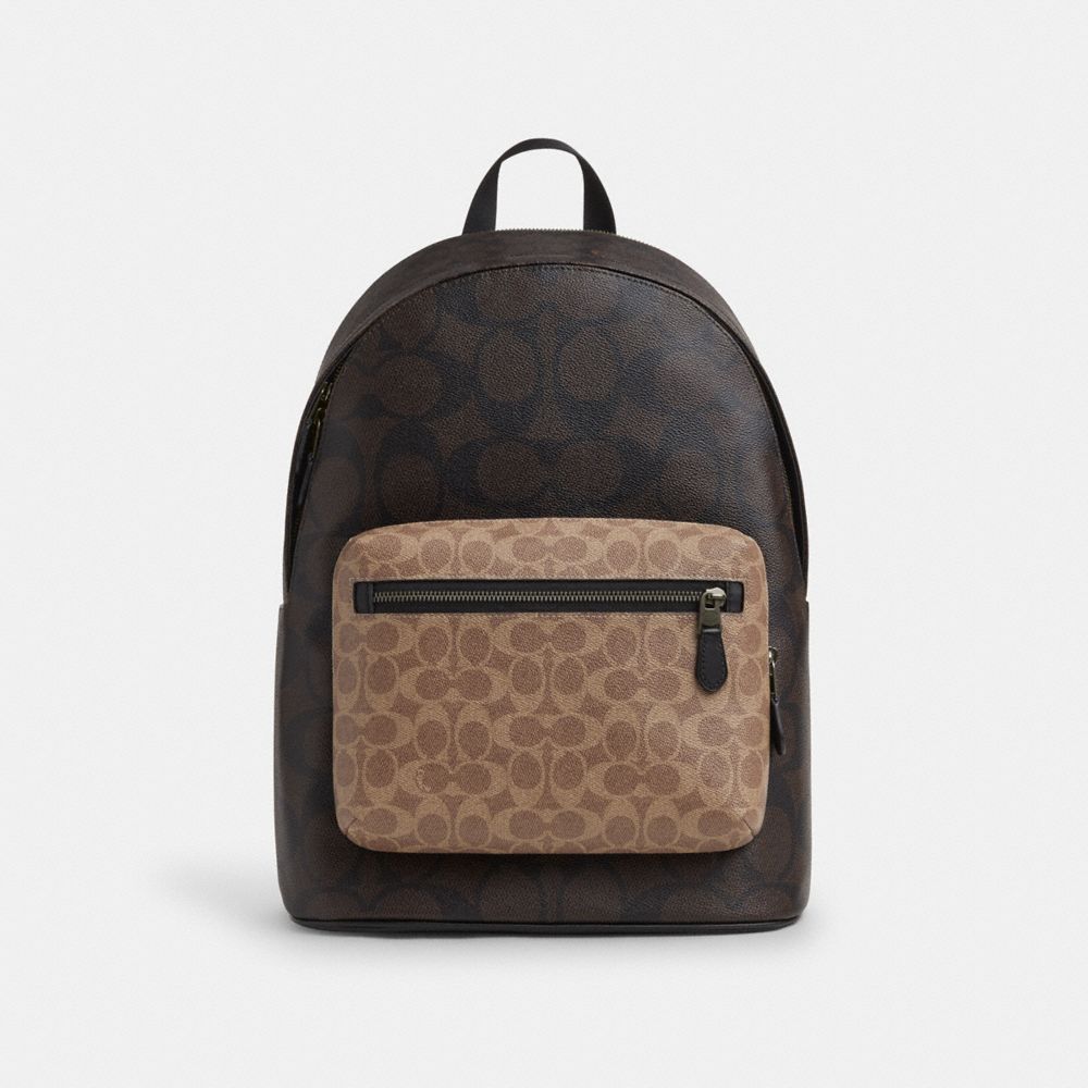 COACH®,West Backpack In Blocked Signature Canvas,,Front View