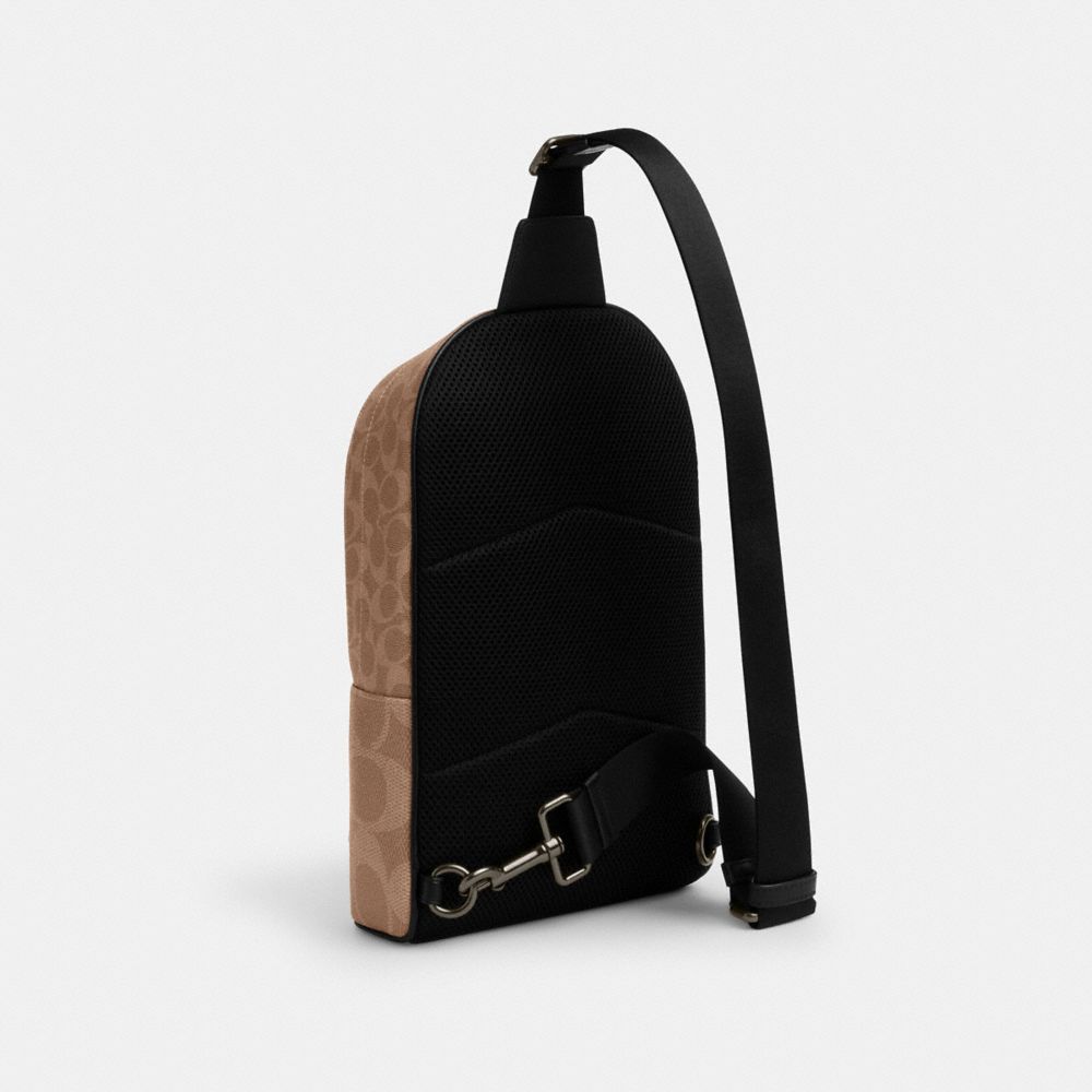 COACH®,West Pack In Blocked Signature Canvas,Calfskin Leather,Canvas,Slingback,Color Block,Adjustable,Casual,Beige,Angle View