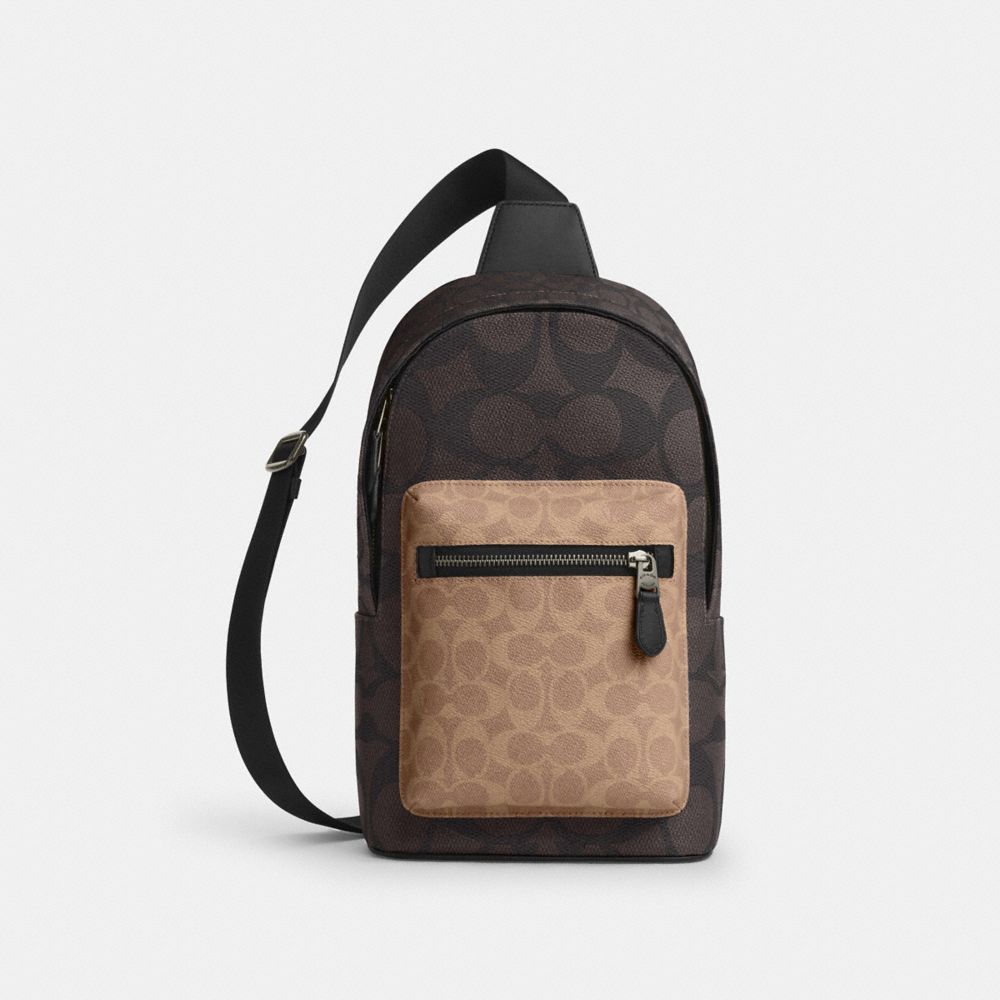 COACH®,West Pack In Blocked Signature Canvas,,Front View