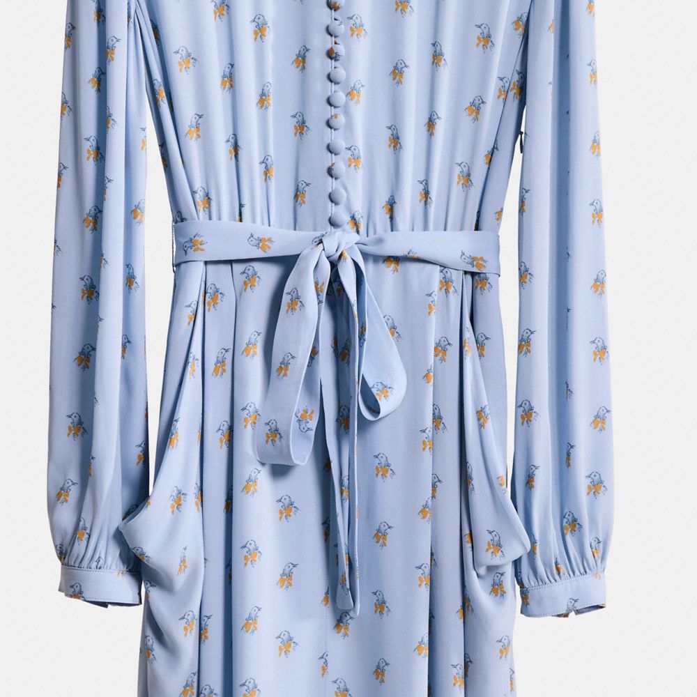 COACH®,Restored Printed Long Sleeve Dress,Blue,Scale View