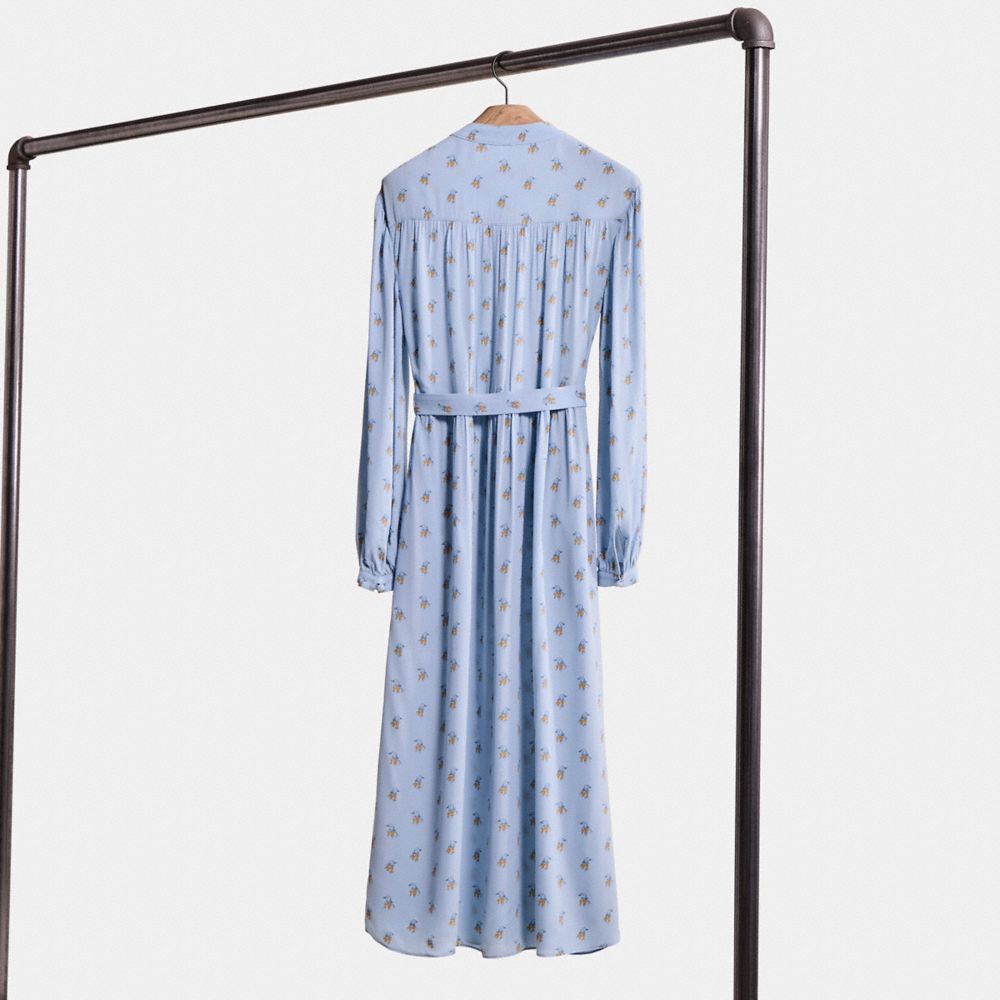 COACH®,Restored Printed Long Sleeve Dress,Blue,Back View