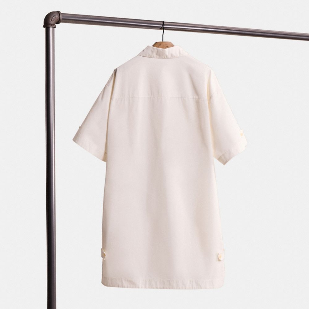 COACH®,Restored Shirt Dress,Cotton,Shirt Dress,A-Line,Button,Casual,Cream,Back View