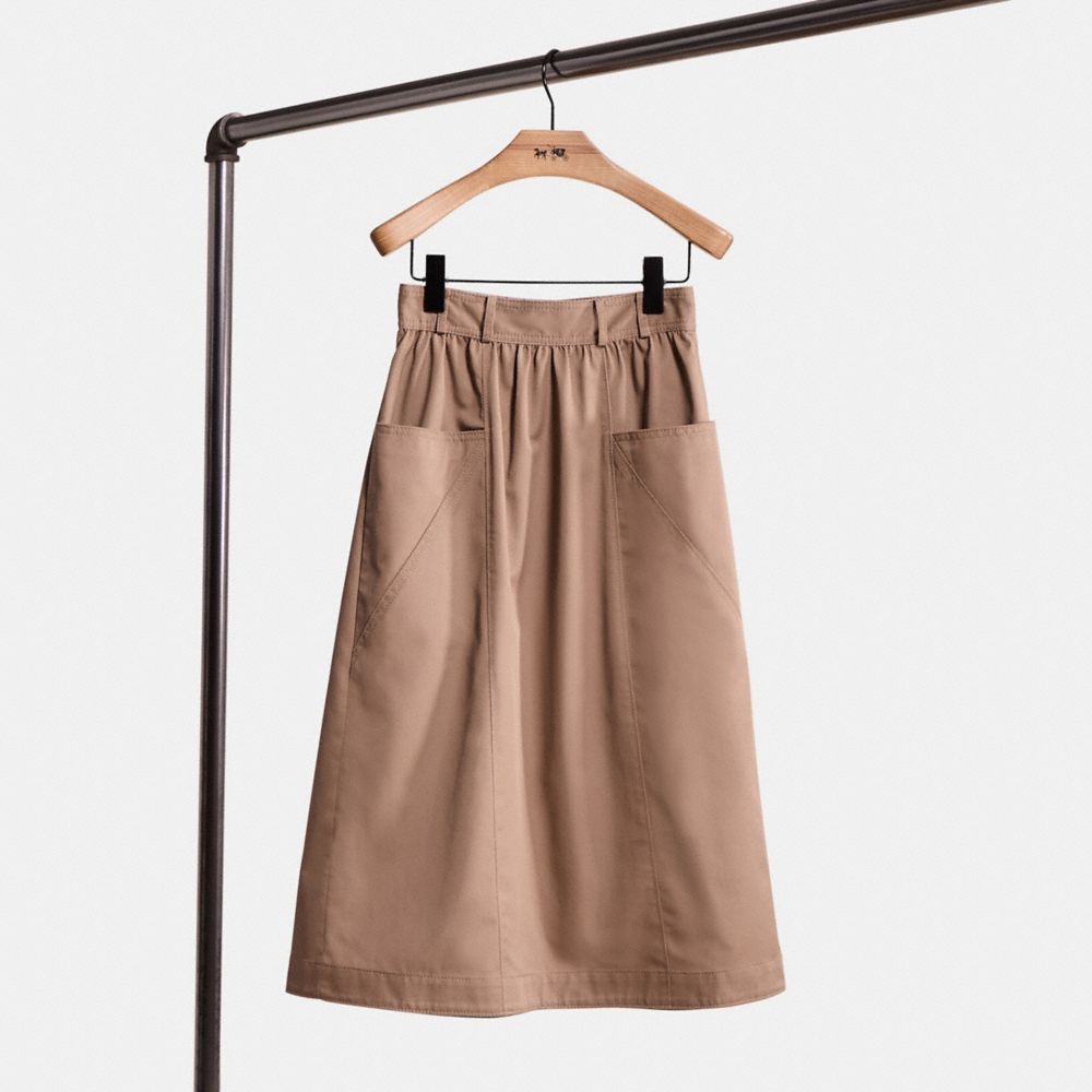 COACH®,Restored Trench Skirt,Brown,Front View