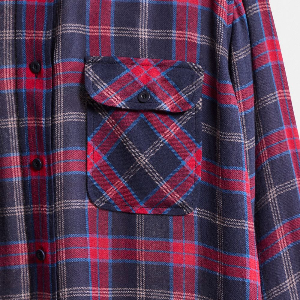 COACH®,Restored Flannel Shirt,Wool,Viscose,Button Down,Casual,Multi Color,Scale View