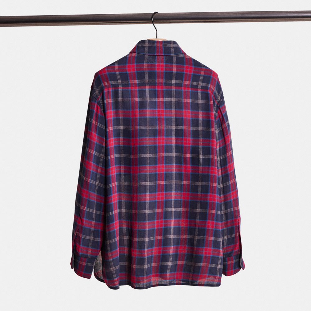COACH®,Restored Flannel Shirt,Wool,Viscose,Button Down,Casual,Multi Color,Back View