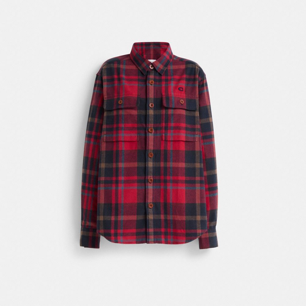 COACH®,Restored Flannel Shirt,Wool,Viscose,Button Down,Casual,,Front View