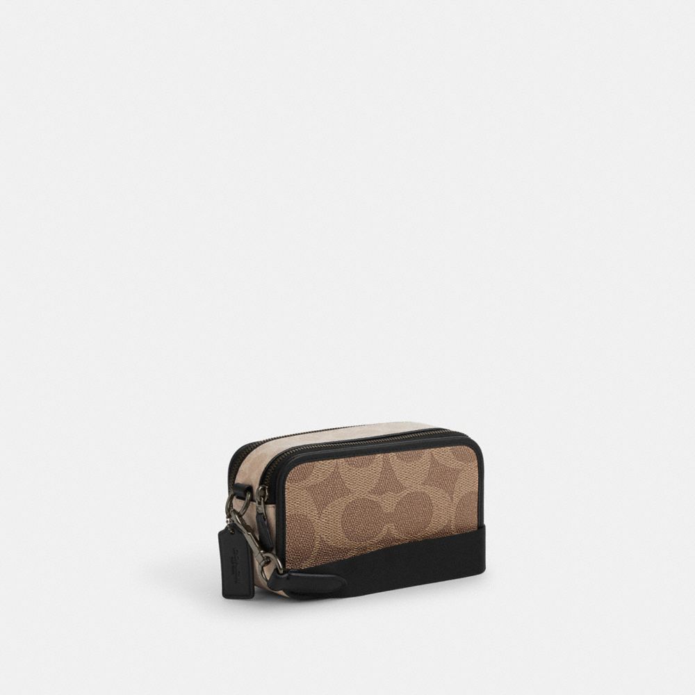 COACH®,Wyatt Crossbody Bag In Blocked Signature Canvas,Canvas,Calfskin Leather,Crossbody,Color Block,Casual,Brown,Angle View
